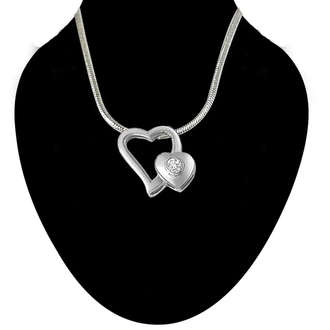 Hearty Duo - Real Diamond & Sterling Silver Pendant with 18 IN Chain (SDP2)