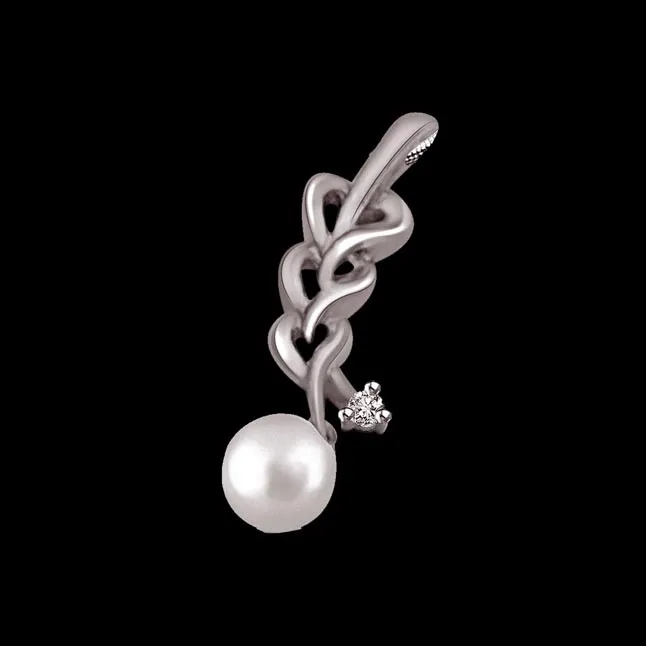 Glittering Pearls - Real Diamond & Sterling Silver Pendant with 18 IN Chain (SDP201)