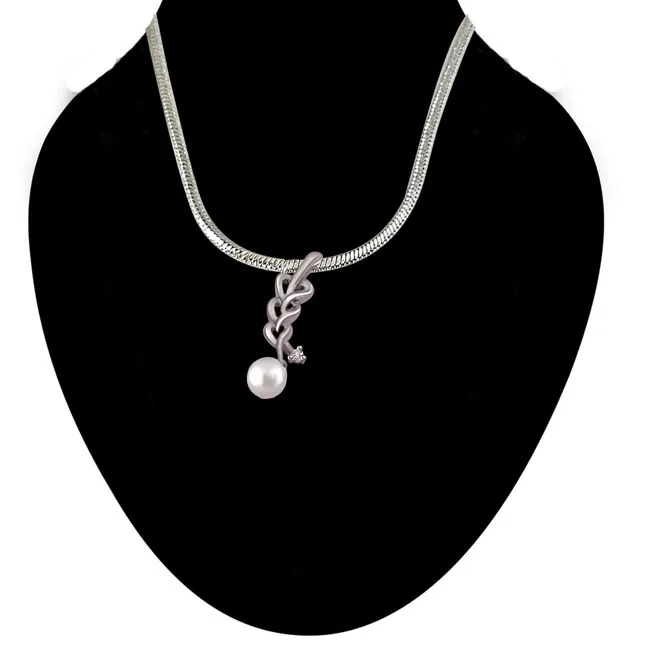 Glittering Pearls - Real Diamond & Sterling Silver Pendant with 18 IN Chain (SDP201)