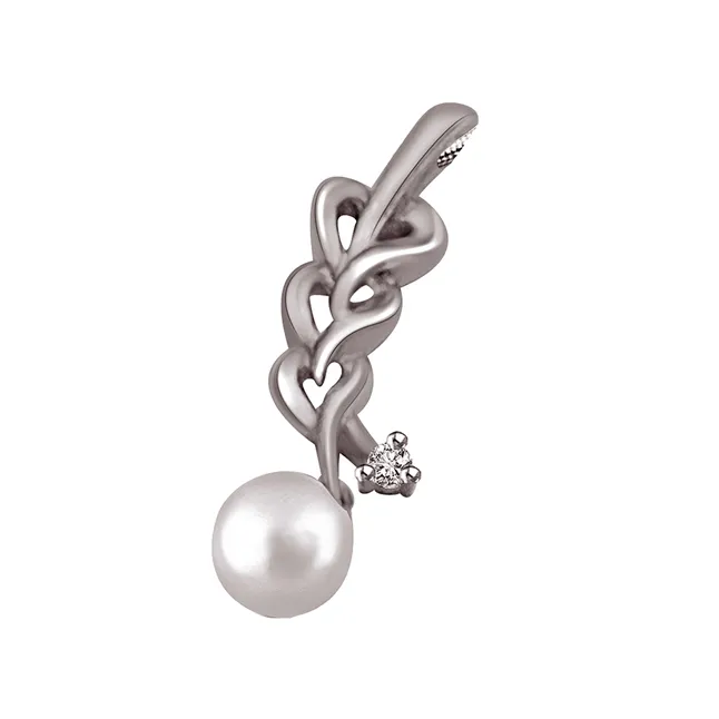 Glittering Pearls - Real Diamond & Sterling Silver Pendant with 18 IN Chain (SDP201)