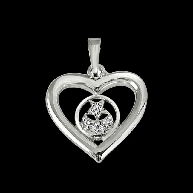 Stary Heart - Real Diamond & Sterling Silver Pendant with 18 IN Chain (SDP206)