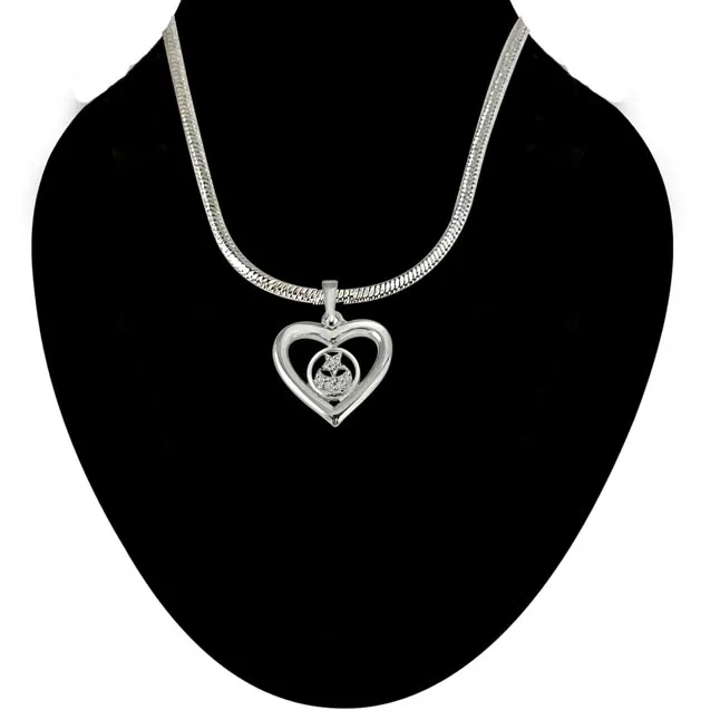 Stary Heart - Real Diamond & Sterling Silver Pendant with 18 IN Chain (SDP206)