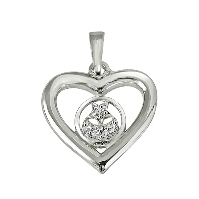 Stary Heart - Real Diamond & Sterling Silver Pendant with 18 IN Chain (SDP206)