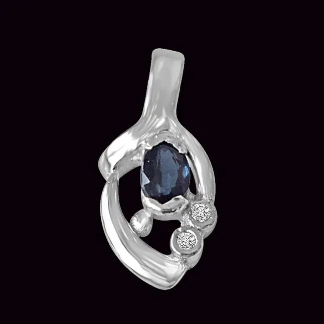 Sparks of Passion - Sterling Silver Real Blue Oval Sapphire Pendant with 18 IN Chain (SDP214)