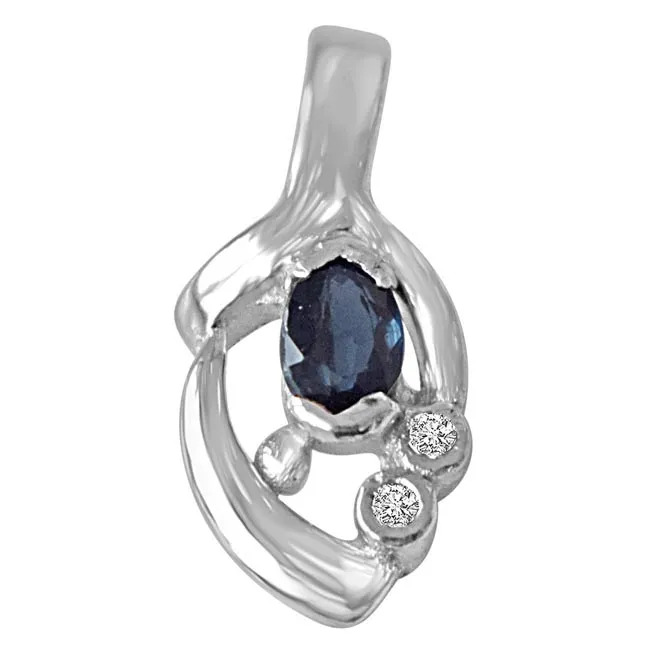 Sparks of Passion - Sterling Silver Real Blue Oval Sapphire Pendant with 18 IN Chain (SDP214)