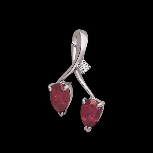 Candid Crystal - Real Diamond, Red Ruby & Sterling Silver Pendant with 18 IN Chain (SDP215)