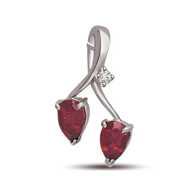 Candid Crystal - Real Diamond, Red Ruby & Sterling Silver Pendant with 18 IN Chain (SDP215)