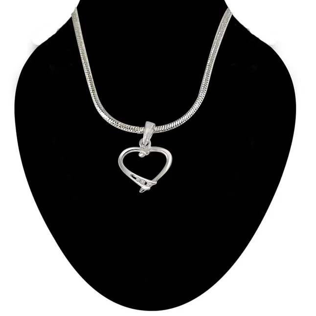 Ribbon Love - Real Diamond & Sterling Silver Pendant with 18 IN Chain (SDP219)