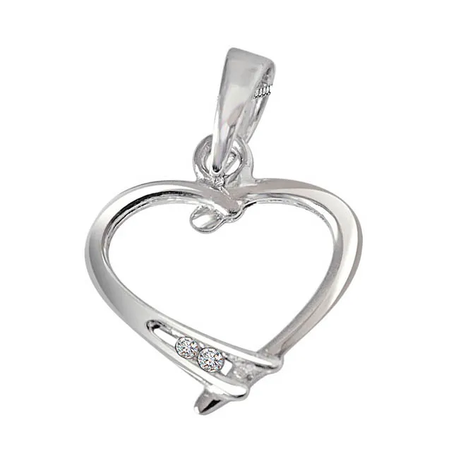 Ribbon Love - Real Diamond & Sterling Silver Pendant with 18 IN Chain (SDP219)