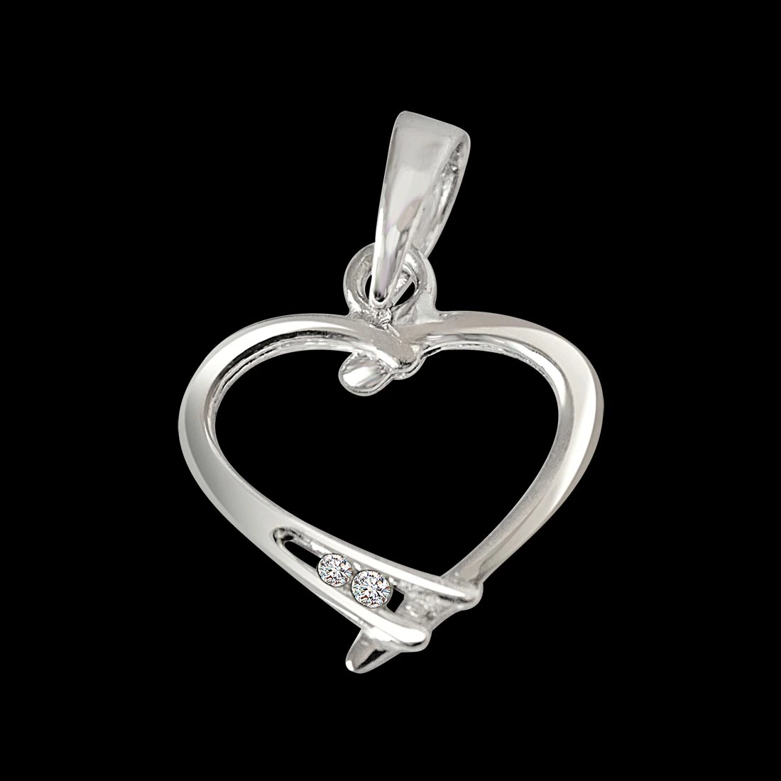 Ribbon Love - Real Diamond & Sterling Silver Pendant with 18 IN Chain (SDP219)