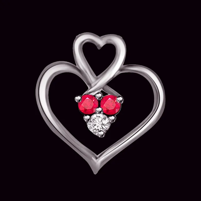 Purity of True Bonding - Real Diamond, Red Ruby & Sterling Silver Pendant with 18 IN Chain (SDP228)
