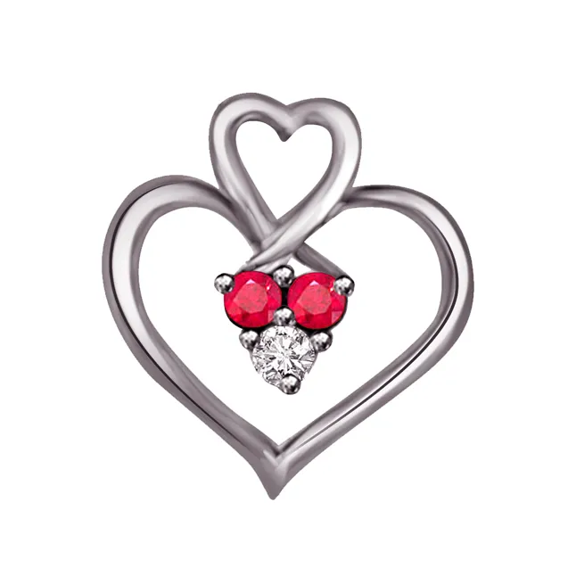 Purity of True Bonding - Real Diamond, Red Ruby & Sterling Silver Pendant with 18 IN Chain (SDP228)