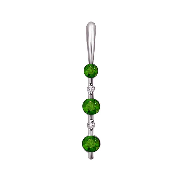 Green Leaves Land - Real Diamond, Green Emerald & Sterling Silver Pendant with 18 IN Chain (SDP229)