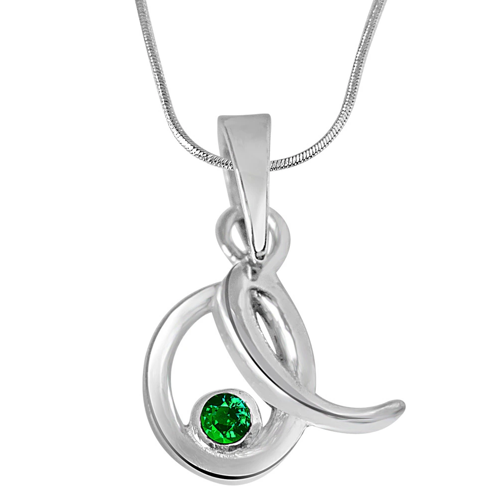 Emerald Twist - Real Emerald & 925 Sterling Silver Pendant with 18 IN Chain (SDP230)