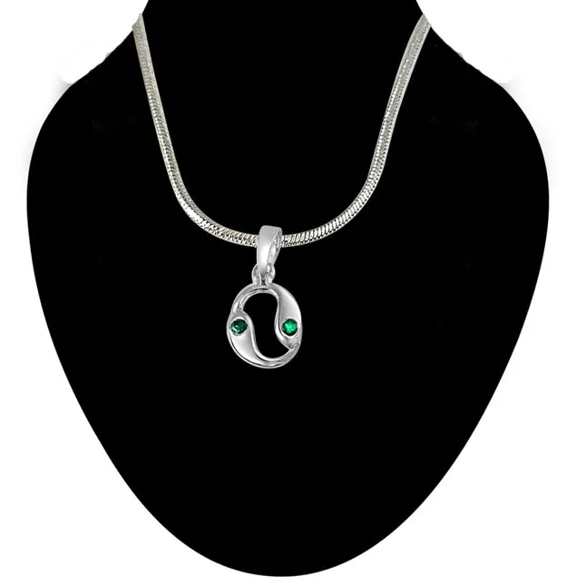 Emerald Eye - Real Emerald & 925 Sterling Silver Pendant with 18 IN Chain (SDP231)