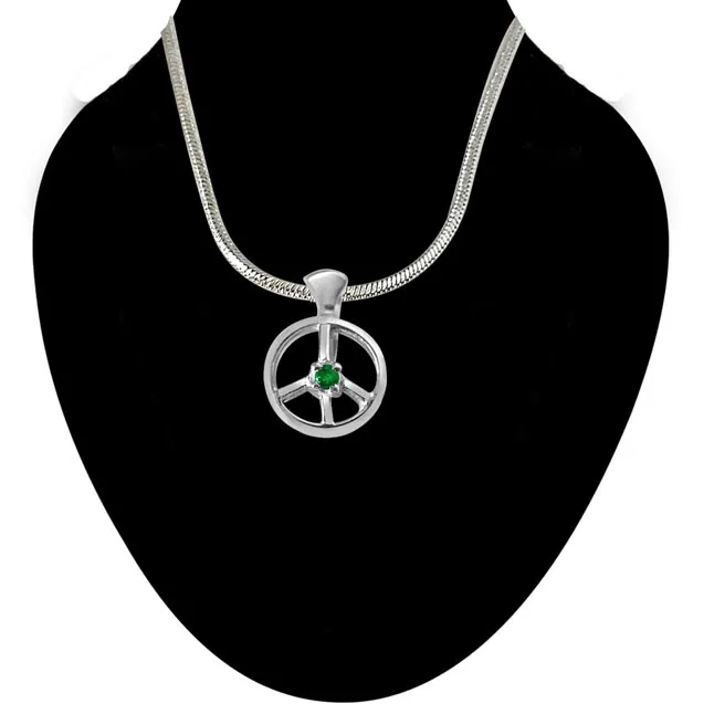 Emerald Wheel - Real Emerald & 925 Sterling Silver Pendant with 18 IN Chain (SDP233)