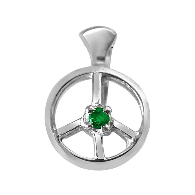 Emerald Wheel - Real Emerald & 925 Sterling Silver Pendant with 18 IN Chain (SDP233)