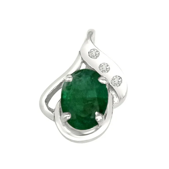 Sweet Connections - Real Diamond, Green Emerald & Sterling Silver Pendant with 18 IN Chain (SDP235)