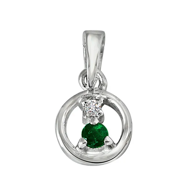 Delicate Life - Real Diamond & Green Emerald Pendant in Sterling Silver with 18 IN Chain (SDP236)