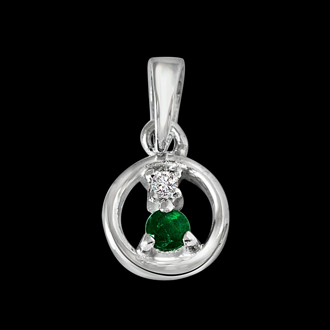 Delicate Life - Real Diamond & Green Emerald Pendant in Sterling Silver with 18 IN Chain (SDP236)