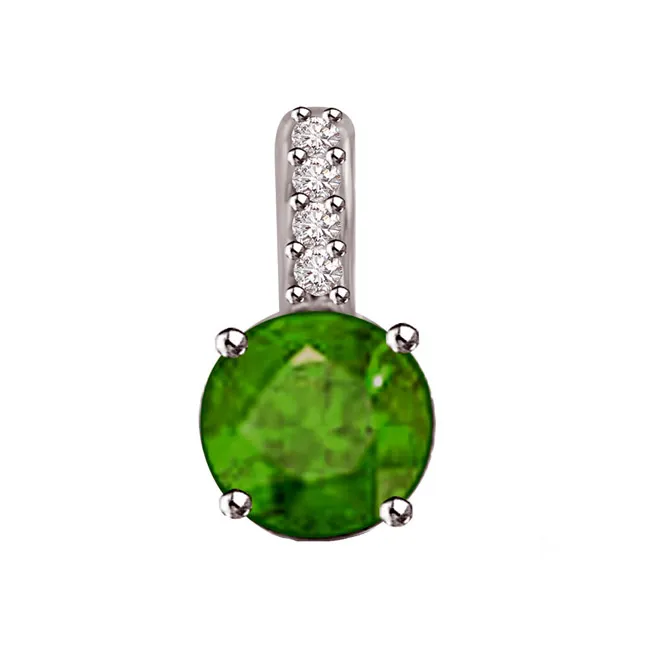 Green Maze - Real Diamond, Green Emerald & Sterling Silver Pendant with 18 IN Chain (SDP238)