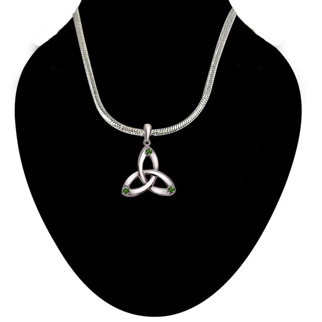 Sweet Triangle - Real Emerald Pendant in 925 Sterling Silver with 18 IN Chain (SDP239)