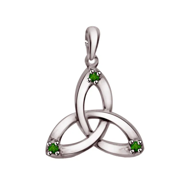 Sweet Triangle - Real Emerald Pendant in 925 Sterling Silver with 18 IN Chain (SDP239)