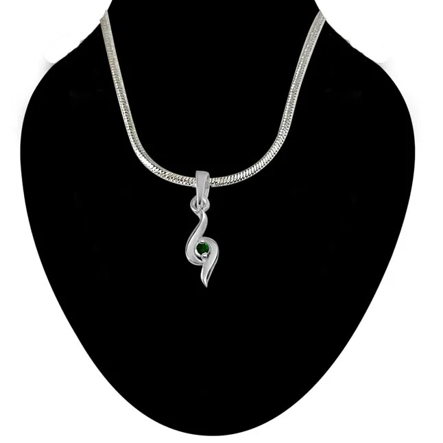 Hold Me Tight - Real Emerald Pendant in 925 Sterling Silver with 18 IN Chain (SDP240)