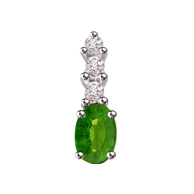 Greeno Mania - Real Diamond, Green Emerald & Sterling Silver Pendant with 18 IN Chain (SDP244)