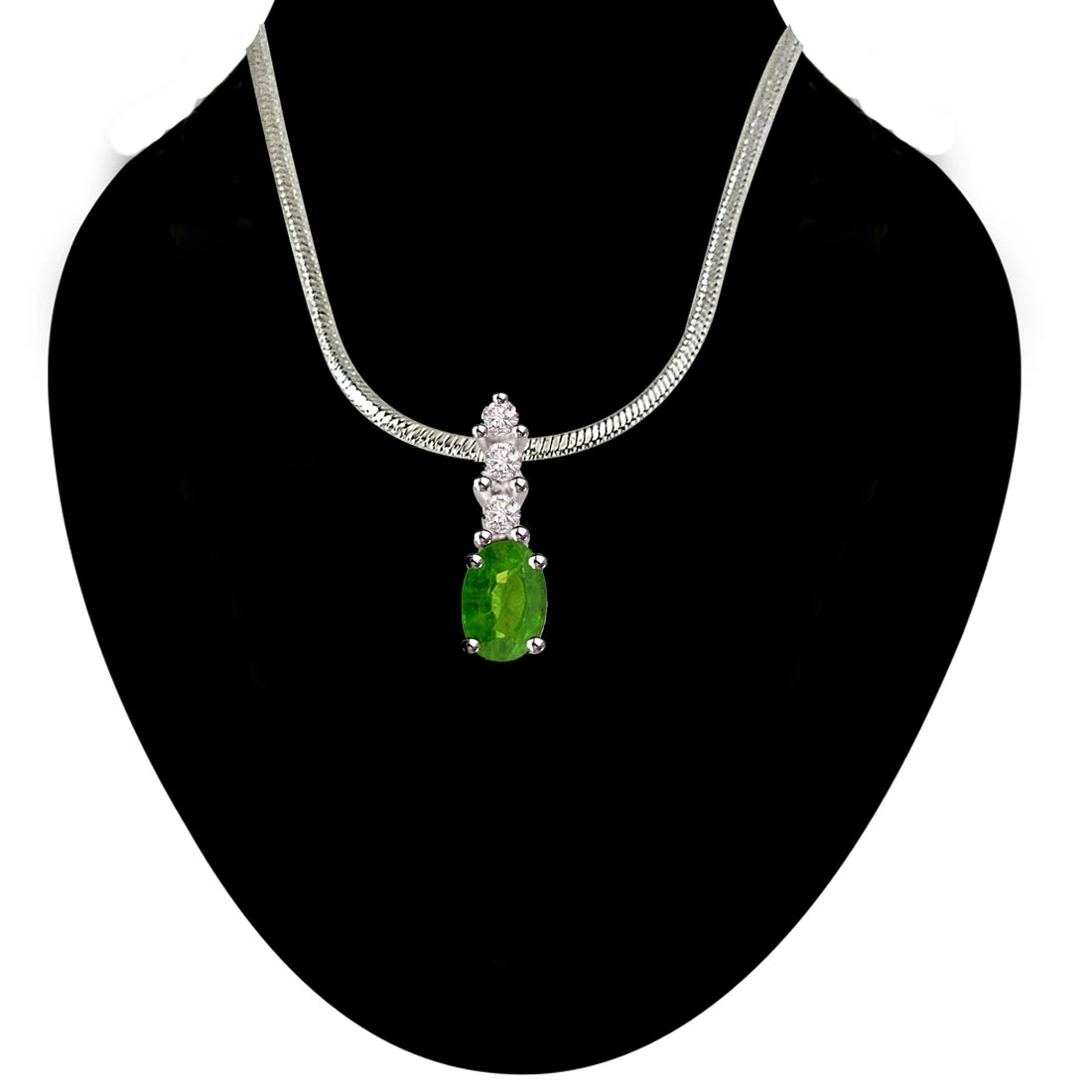 Greeno Mania - Real Diamond, Green Emerald & Sterling Silver Pendant with 18 IN Chain (SDP244)
