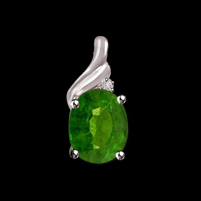 Green Bewitchment - Real Diamond, Green Emerald & Sterling Silver Pendant with 18 IN Chain (SDP246)