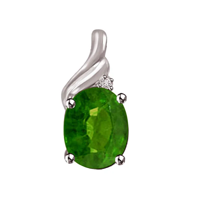 Green Bewitchment - Real Diamond, Green Emerald & Sterling Silver Pendant with 18 IN Chain (SDP246)