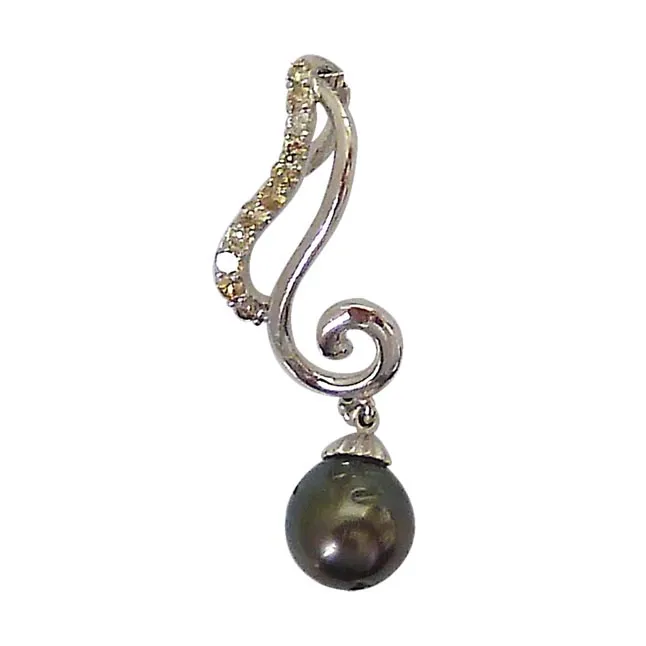 Curvacious - Real Diamond & Tahitian Black Pearl Low Cost Pendant with 18 IN Chain (SDP249)