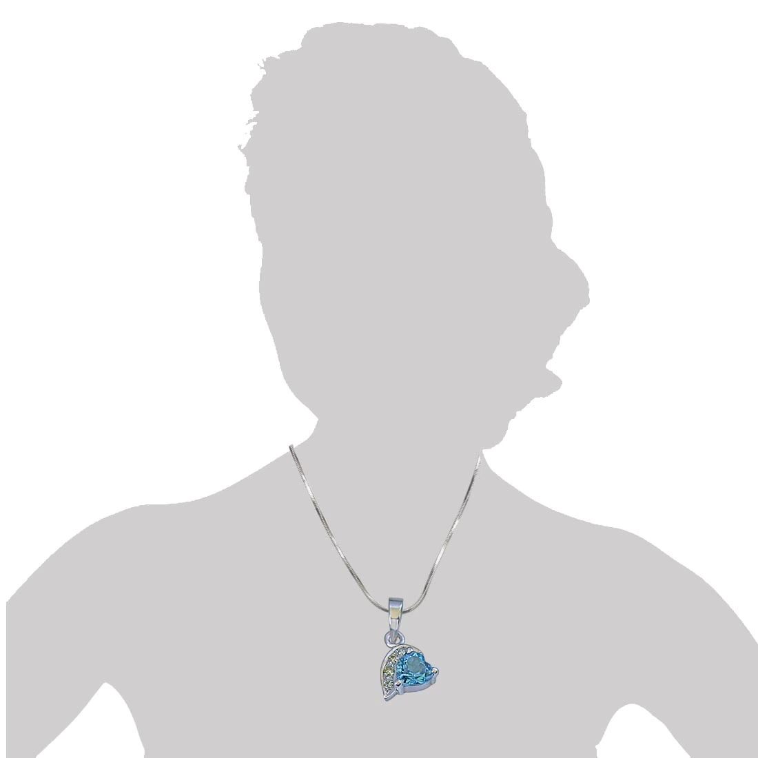Heart Shaped Swiss Blue Topaz & 4 Big Real Diamond 925 Silver Pendant with 18 IN Chain (SDP251)