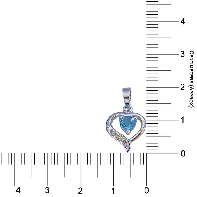 3 Round Diamond Set in 925 Heart Shape Silver with Heart Blue Topaz center Pendant with 18 IN Chain (SDP257)