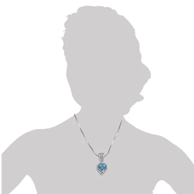 Solitaire Heart Shape Swiss Blue Topaz with 3 Diamond in 925 Silver Pendant with 18 IN Chain (SDP259)