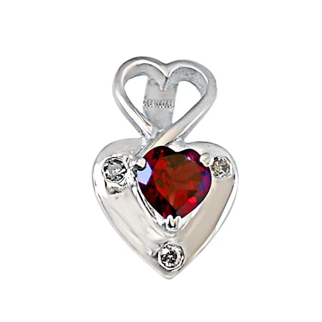 Real Diamond & Heart Shaped Red Garnet Pendant with 18 IN Chain (SDP264)