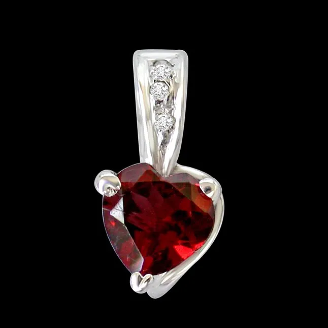 Big Heart Shaped Red Garnet & Real Diamond Pendant with 18 IN Chain (SDP265)