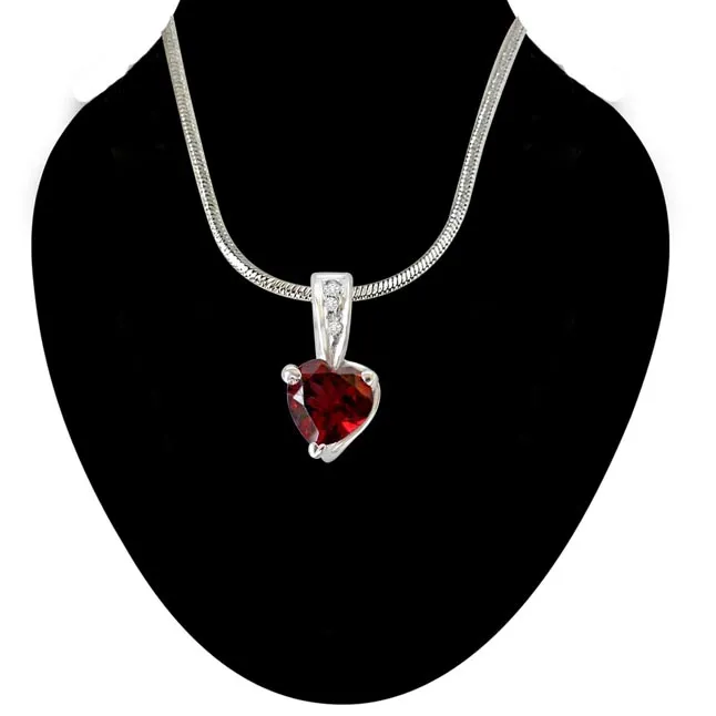 Big Heart Shaped Red Garnet & Real Diamond Pendant with 18 IN Chain (SDP265)