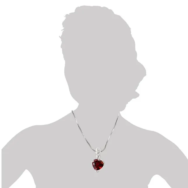 Big Heart Shaped Red Garnet & Real Diamond Pendant with 18 IN Chain (SDP265)