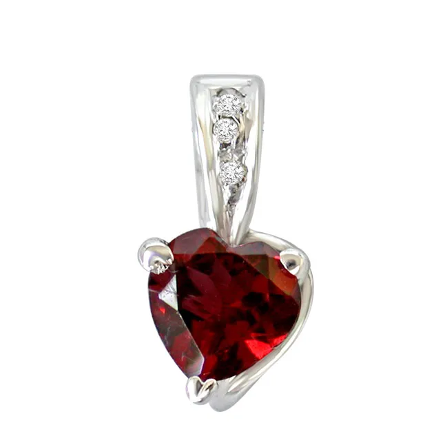 Big Heart Shaped Red Garnet & Real Diamond Pendant with 18 IN Chain (SDP265)