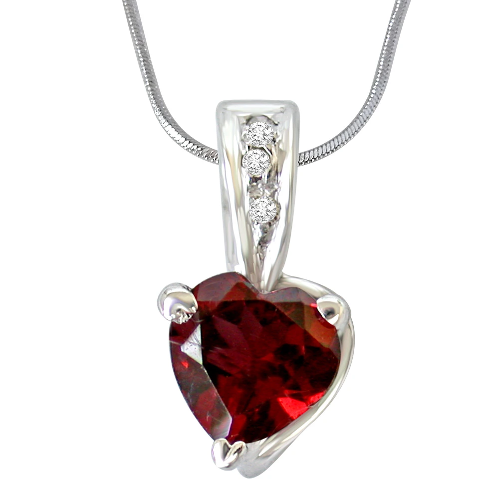 Big Heart Shaped Red Garnet & Real Diamond Pendant with 18 IN Chain (SDP265)