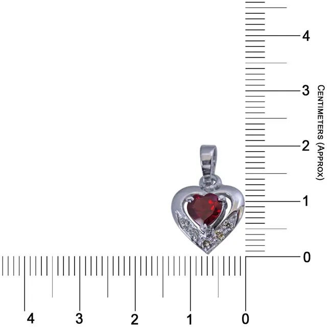 5 Diamonds Set in Heart Shape 925 Silver with Heart Garnet in Center Pendant with 18 IN Chain (SDP269)