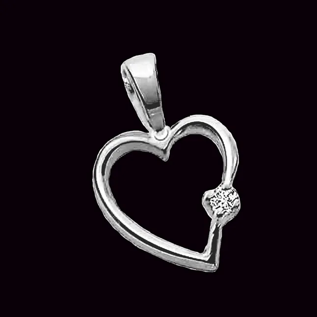 Simple Heart - Real Diamond & Sterling Silver Pendant with 18 IN Chain (SDP27)