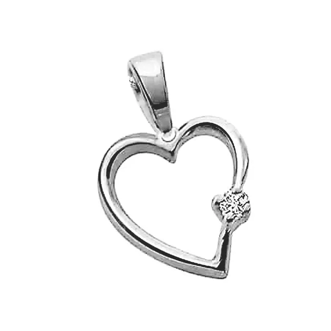 Simple Heart - Real Diamond & Sterling Silver Pendant with 18 IN Chain (SDP27)