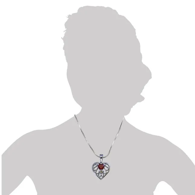 Diamond & Heart Garnet set in Heart n Heart 925 Silver Pendant with 18 IN Chain (SDP270)