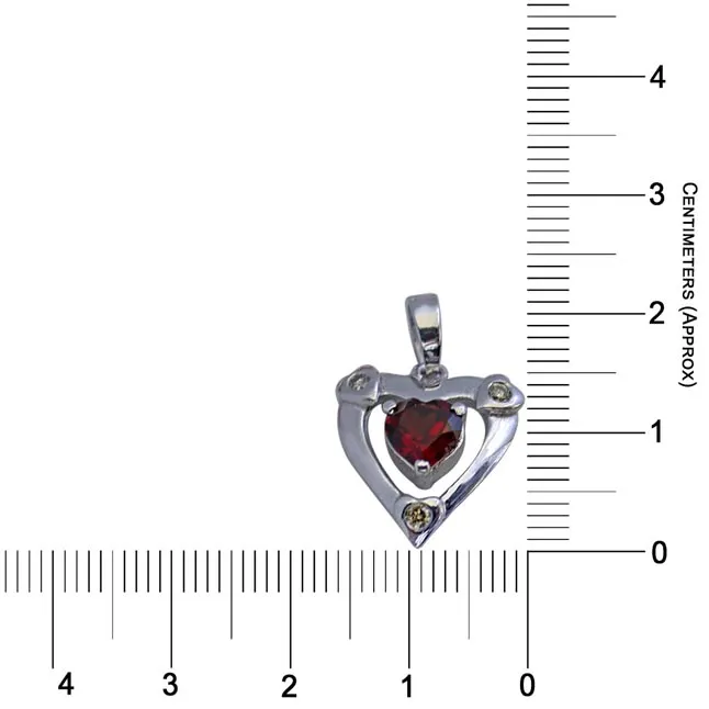Past Present n Future 3 Diamond in 925 Silver with Heart Shape Garnet Pendant with 18 IN Chain (SDP271)