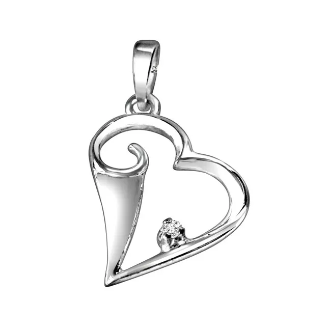 Happy Heart Real Diamond & Sterling Silver Pendant with 18 IN Chain (SDP276)