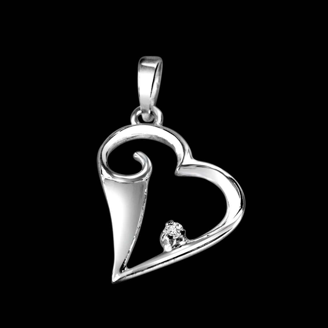 Happy Heart Real Diamond & Sterling Silver Pendant with 18 IN Chain (SDP276)