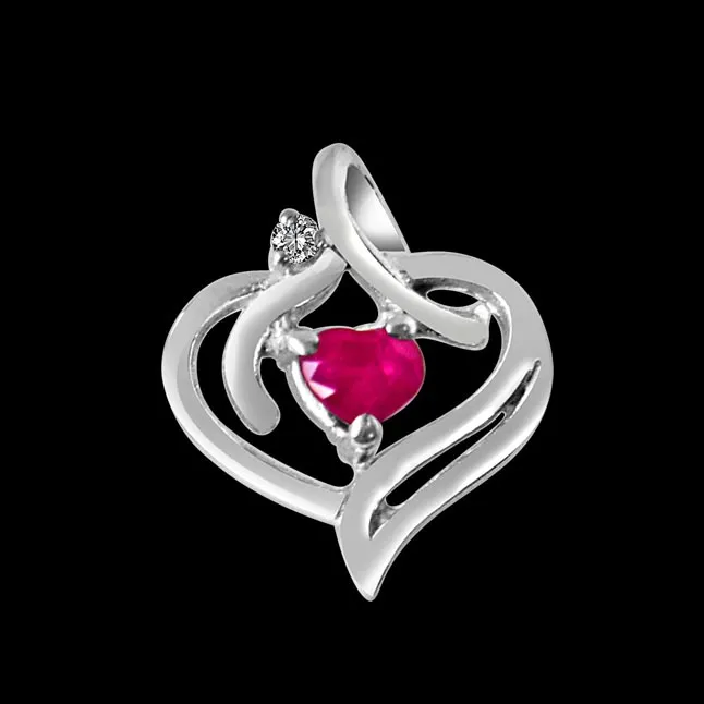 Heart’s Desire Real Diamond, Red Ruby & Sterling Silver Pendant with 18 IN Chain (SDP277)